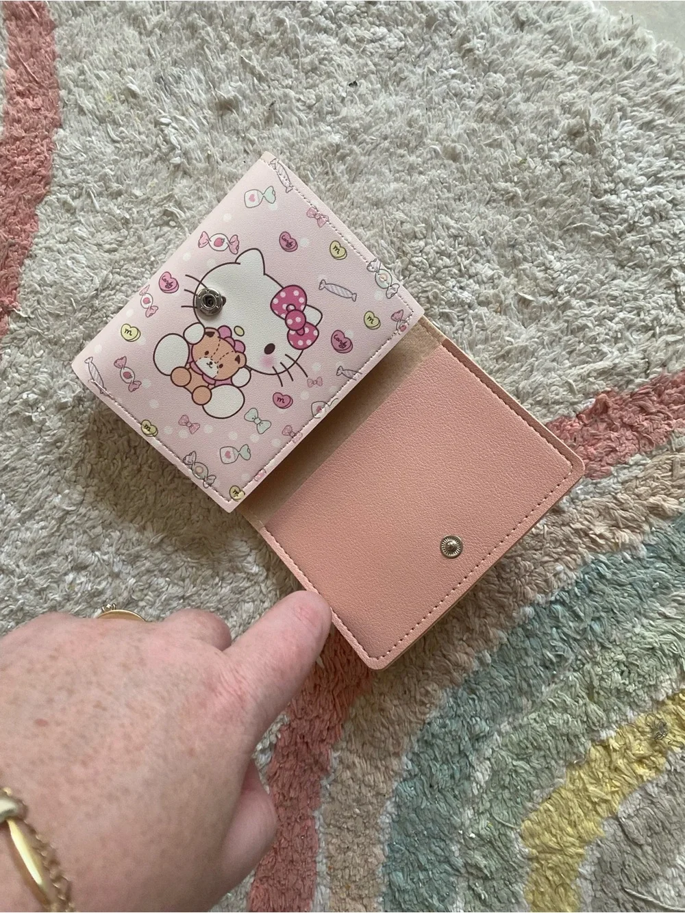 Hello Kitty Pink Fold-Over Kids Wallet with Bear Motif